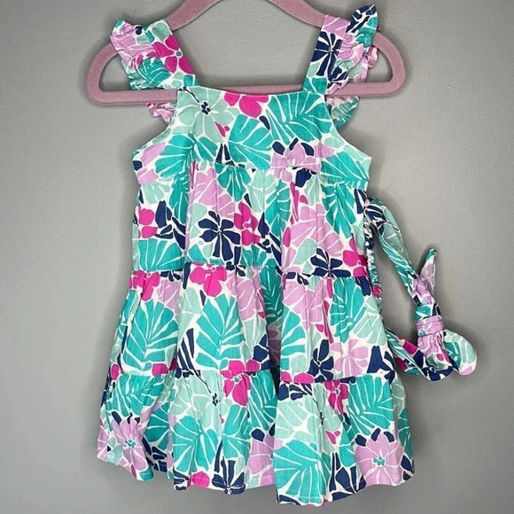 BABY GAP NWT 12-18m Girls Tiered Tropical Floral Blue Sundress Set - Picture 2 of 12